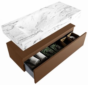 Mondiaz Alan DLux badmeubel 110cm rust 1 lade met wastafel glace links zonder kraangat