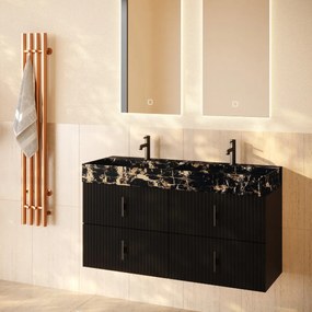 Muebles Murcia badmeubel ribbelfront 120cm zwart mat met Portoro Gold wastafel met kraangaten