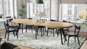 EXPANSO Eik Craft Złoty/zwarte poten - GROTE RONDE TAFEL Ø110 UITBREIDBAAR TOT 310 cm met Y-POTEN LOFT/INDUSTRIAL