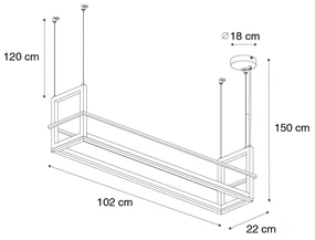Eettafel / Eetkamer Hanglamp zwart met rek incl. LED 3-staps dimbaar - Cage Rack Industriele / Industrie / Industrial Binnenverlichting Lamp