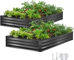 VEVOR Verhoogd tuinbed, Metaal, Set van 2, 244x122x30 cm, Rechthoekig tuinbed, Plantenbakset voor buiten, Groentebed met handschoenen, Bloembed, Plantbed voor bloemen en groenten