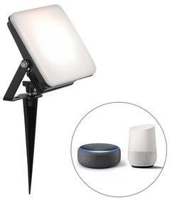 Buitenlamp met dimmer Smart straler zwart 14,5 cm incl. LED IP65 met grondpin - Ruud Modern IP65 Buitenverlichting vierkant