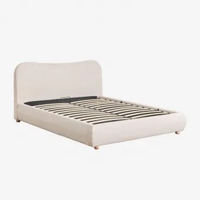Bed Met Opklapbare Boxspring Winselet Stof Crème Beige & 180 X 200 Cm - Sklum