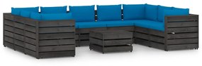 vidaXL 10-delige Loungeset met kussens grijs geïmpregneerd hout