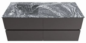 Mondiaz Vica DLux badmeubel 120cm dark grey 4 lades met wastafel lava links 1 kraangat