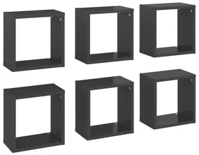 vidaXL Wandschappen kubus 6 st 26x15x26 cm hoogglans grijs