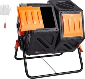VEVOR draaibare compostbak, 140 liter, roterende trommelcompostbak, dubbele kamer, 785 x 605 x 795 mm, 40 kg, robuuste tuincompostbak, inclusief handschoenen
