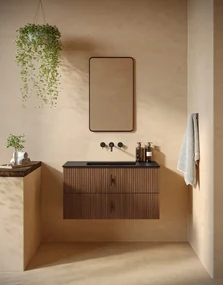 Muebles Marbella badmeubel ribbelfront 100cm walnoot met zwarte wastafel zonder kraangat
