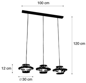 Eettafel / Eetkamer Oosterse hanglamp bamboe met zwart langwerpig 3-lichts - EvalinOosters E27 rond Binnenverlichting Lamp