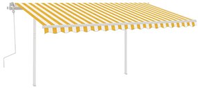 vidaXL Luifel handmatig uittrekbaar met palen 4x3 m geel en wit
