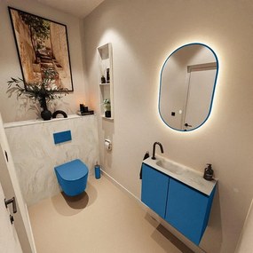 MONDIAZ TURE-DLUX 60cm toiletmeubel Jeans. EDEN wastafel Ostra positie links. Met 1 kraangat. TUREDX60JEAL1OST