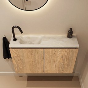 Mondiaz Ture DLux toiletmeubel 80cm washed oak met wastafel ostra links met kraangat