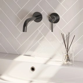 Brauer Stripe inbouw wastafelkraan ColdStart met gebogen uitloop en rozetten model A1 gunmetal geborsteld PVD