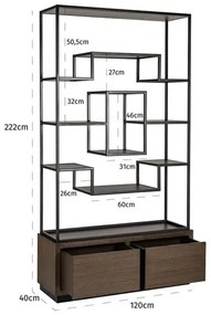Richmond Interiors Bonvoy Open Vakken Kast Asymmetrisch Bruin Eiken - 120x40x222cm.