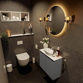 Mondiaz Fowy toiletmeubel 60cm dark grey met witte waskom midden en kraangat