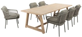 4 Seasons Outdoor Jura dining set olijfgroen met Noah tafel 260 cm geborsteld teak      taupe weerbestendig