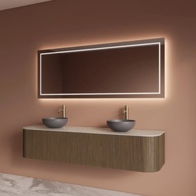 Gliss Design Alluro badmeubel ribbelfront met ronding links/rechts 180cm ash grey en wit marmer toppaneel