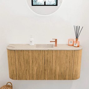 Mondiaz Joya DLux 95cm toiletmeubel ronding links/rechts oak met wastafel faye midden 1 kraangat frappe
