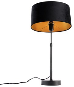 Tafellamp zwart met ovale velours kap zwart 35cm - Parte Modern, Klassiek / Antiek E27 rond Binnenverlichting Lamp