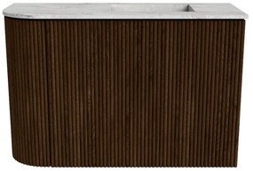 Mondiaz Joya DLux 60cm toiletmeubel ronding links walnut met wastafel faye rechts 1 kraangat glace