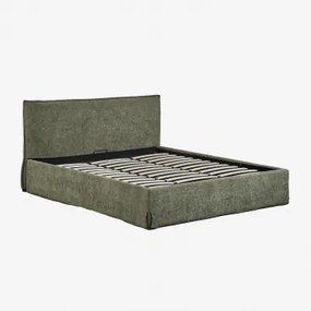 Bed Met Opbergruimte En Gestoffeerd Hoofdeinde Lorea Stof Chenille Groen – Salie & 160 X 200 Cm - Sklum