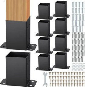 VEVOR 10-delige set schroefhulzen 96 x 140 x 163 mm paaldragers, paalschoenen van koolstofstaal, paalkussens, grondhulzen, steunvoeten, ideaal voor verandaleuningen, pergola's en kolommen