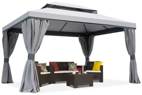 Grijs tuinpaviljoen met gordijnen Valencia 4x4m Garden Point