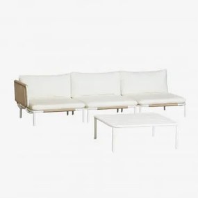 Tuinset Met 3-delige Modulaire Hoekbank En Salontafel Van Roubly-staal Beige Amandelroos - Sklum