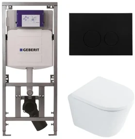 QeramiQ Dely Toiletset - 36.3x51.7cm - diepspoel - rimless - Geberit UP320 Burda inbouwreservoir - softclose toilet zitting 35 mm - kunststof mat zwarte bedieningsplaat - ronde knoppen - wit glans SW1026255 / SW1159505/0701131/SW706188