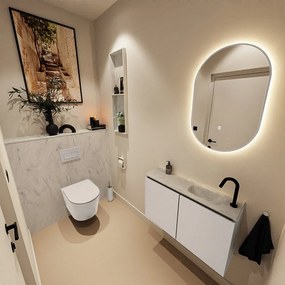 Mondiaz Ture DLux toiletmeubel 80cm linen met wastafel opalo rechts met kraangat