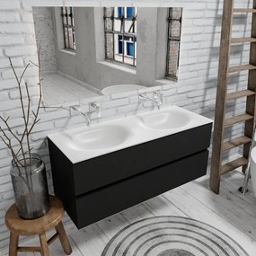 Zaro Sevilla Solid Surface badmeubel 120cm mat zwart geen kraangat met 2 lades dubbele spoelbak