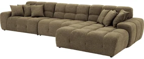 Goossens Excellent Bank Kubus - 30 X 30 Cm Stiksel groen, stof, 1,5-zits, modern design met chaise longue rechts