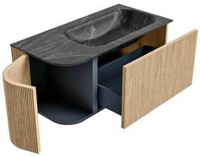 Mondiaz Kurve-dlux 95cm badmeubel ronding links oak met 1 lade en deur en wastafel big small rechts zonder kraangat lava