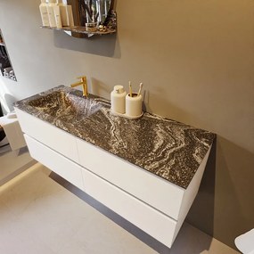 Mondiaz Vica DLux badmeubel 130cm talc 4 lades met wastafel lava links 1 kraangat