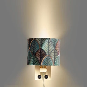 LED Wandlamp brons met velours lampenkap blad dessin met gouden binnenkant - Brescia Combi Klassiek / Antiek, Modern E27 rond vierkant Binnenverlichting Lamp