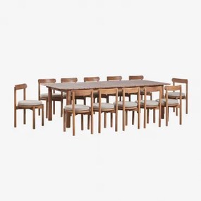 Rechthoekige Uitschuifbare Eettafel Duala 250-310x105 Cm En 12 Eetkamerstoelen Van Acaciahout Nualis Acacia Bruin - Sklum