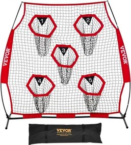 VEVOR Football Coach Throwing Net Practice Net (208 x 91 x 189 cm) met 5 doelvakken, draagbare opbergtas, banden en knooploos net, voor quarterback-passtraining, rood
