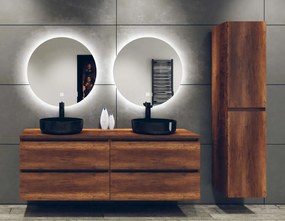 Fontana Proma badkamermeubel 160cm met zwarte waskommen en LED spiegels donker eiken