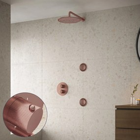 Saniclear Copper Stripes inbouw regendouche 20cm met ronde massagejets en muurarm geborsteld koper
