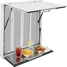 VEVOR Foodtruck Verkoopraam 915 x 915 x 110 mm Aluminiumlegering, Verkoopraam met Regenbescherming, Opent tot 85°, Opklapbaar Plank, met 4 Schuifbare Horren en Trekhaken