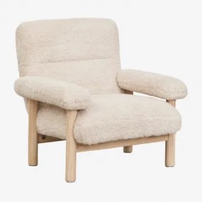 Bernia Gestoffeerde Essenhouten Fauteuil Crème Beige Synthetisch Haar - Sklum