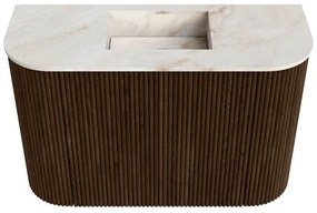 Mondiaz Joya DLux 65cm toiletmeubel ronding links/rechts walnut met wastafel faye midden zonder kraangat frappe