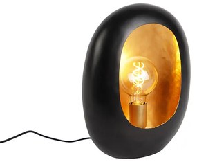 Design tafellamp zwart met gouden binnenkant 36 cm - Cova Design E27 rond Binnenverlichting Lamp