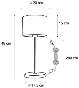Tafellamp messing met zwarte kap 20 cm - Kaso Landelijk / Rustiek, Landelijk, Modern E27 rond Binnenverlichting Steen / Beton Lamp
