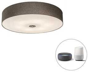 Stoffen Smart plafondlamp met dimmer taupe 70 cm incl. 6 Wifi A60 - Drum Jute Modern, Landelijk / Rustiek E27 rond Binnenverlichting Lamp