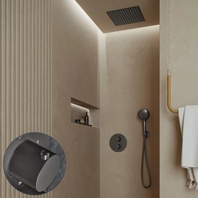 Saniclear Cube Stripes inbouw regendouche rond met inbouw douchekop 30x30cm en 2 standen handdouche verouderd ijzer - gunmetal