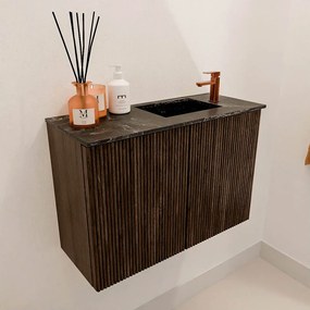 Mondiaz Joya DLux 60cm toiletmeubel walnut met wastafel faye rechts 1 kraangat lava