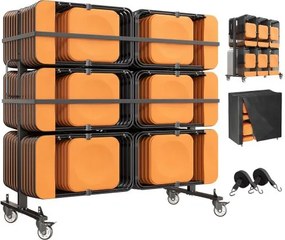 VEVOR klapstoelwagen voor 42 stoelen en 12 klaptafels met een draagvermogen van 363 kg, stoelwagen voor opslag en transport bij evenementen, koolstofstaal, vergrendelbare zwenkwielen, waterdichte hoes, zwart