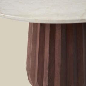 Ronde Eettafel Beige Marmer En Hout - 120 X 120cm.