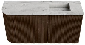 Mondiaz Joya DLux 80cm toiletmeubel ronding links walnut met wastafel faye rechts zonder kraangat glace